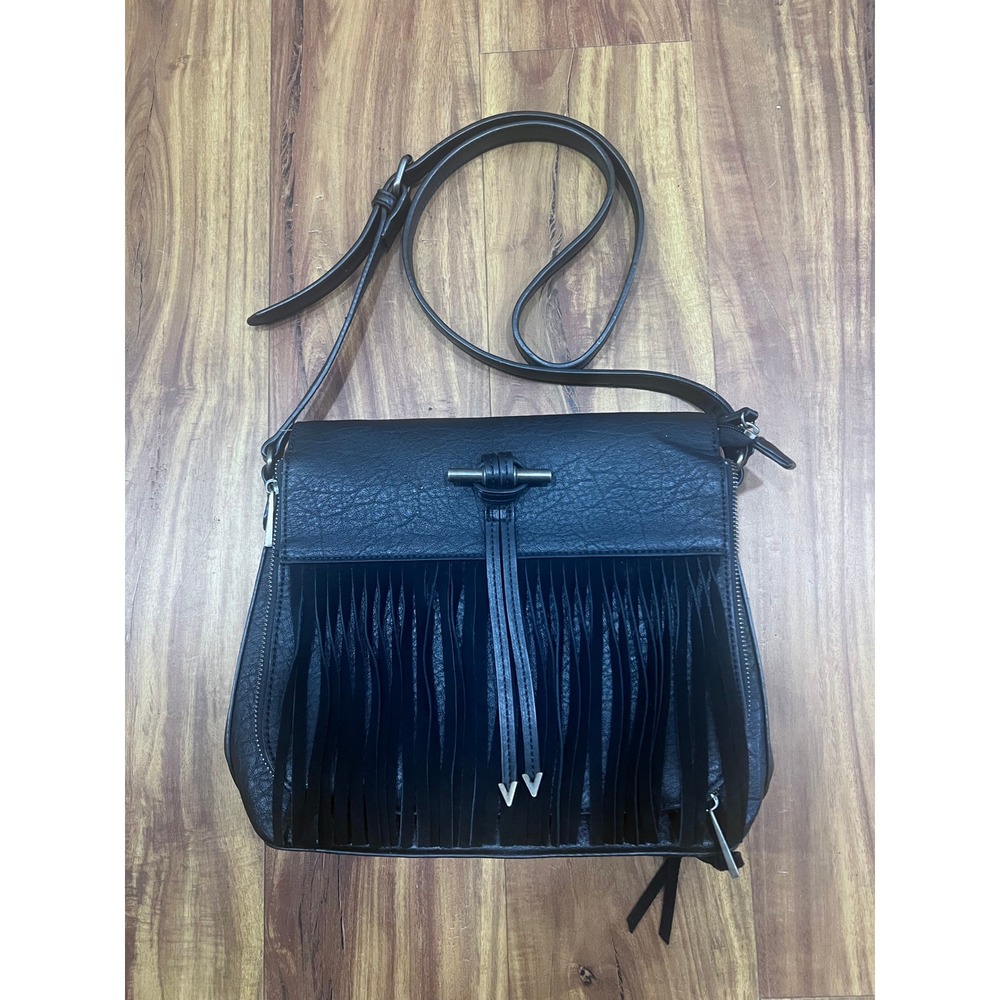 Simply Noelle Black Fringe Crossbody Bag Vegan Leather Boho Messenger Purse